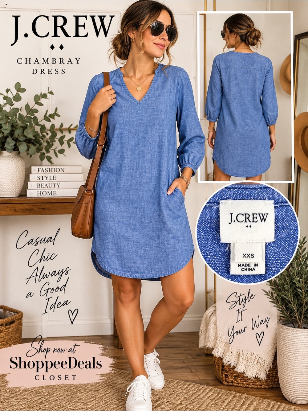 J.Crew Chambray V-Neck Dress Size XXS